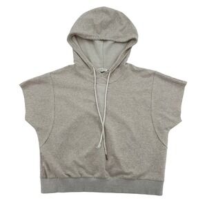 Dance & Marvel Women M Beige Heathered Short Sleeve Cropped Hoodie Sweatshirt